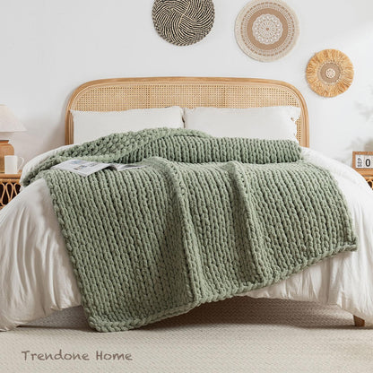 Chunky Knit Blanket Throw, 100% Hand Knit Throw Blanket Handmade Chenille Cable Knit Throw for