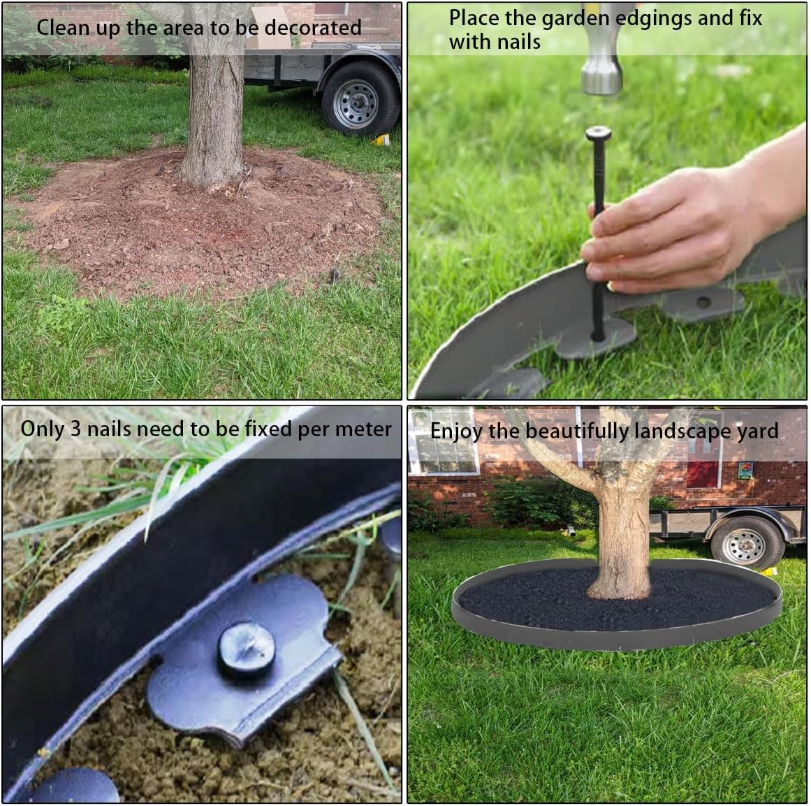 33FT Landscape Edging, 4 in Tall Garden Edging Borders with 30 Spikes,Flexible Lawn Edging Kit