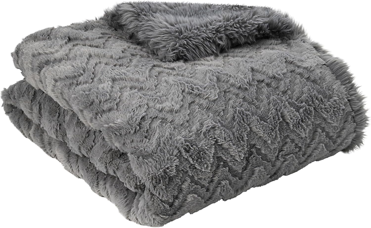 Mon Chateau Grey 3D Jacquard Faux Fur Throw, Plush Luxury Blanket for Couch, Sofa, or Bed, Soft