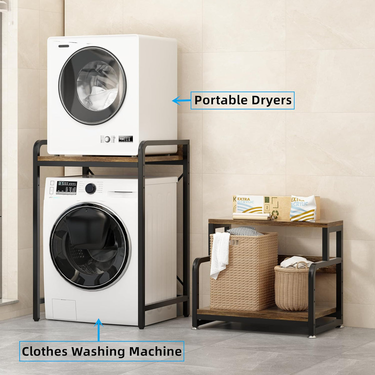 3-Tier Bathroom Room Shelf Washing Machine Storage Utility Rack Over The Toilet Washer Dryer
