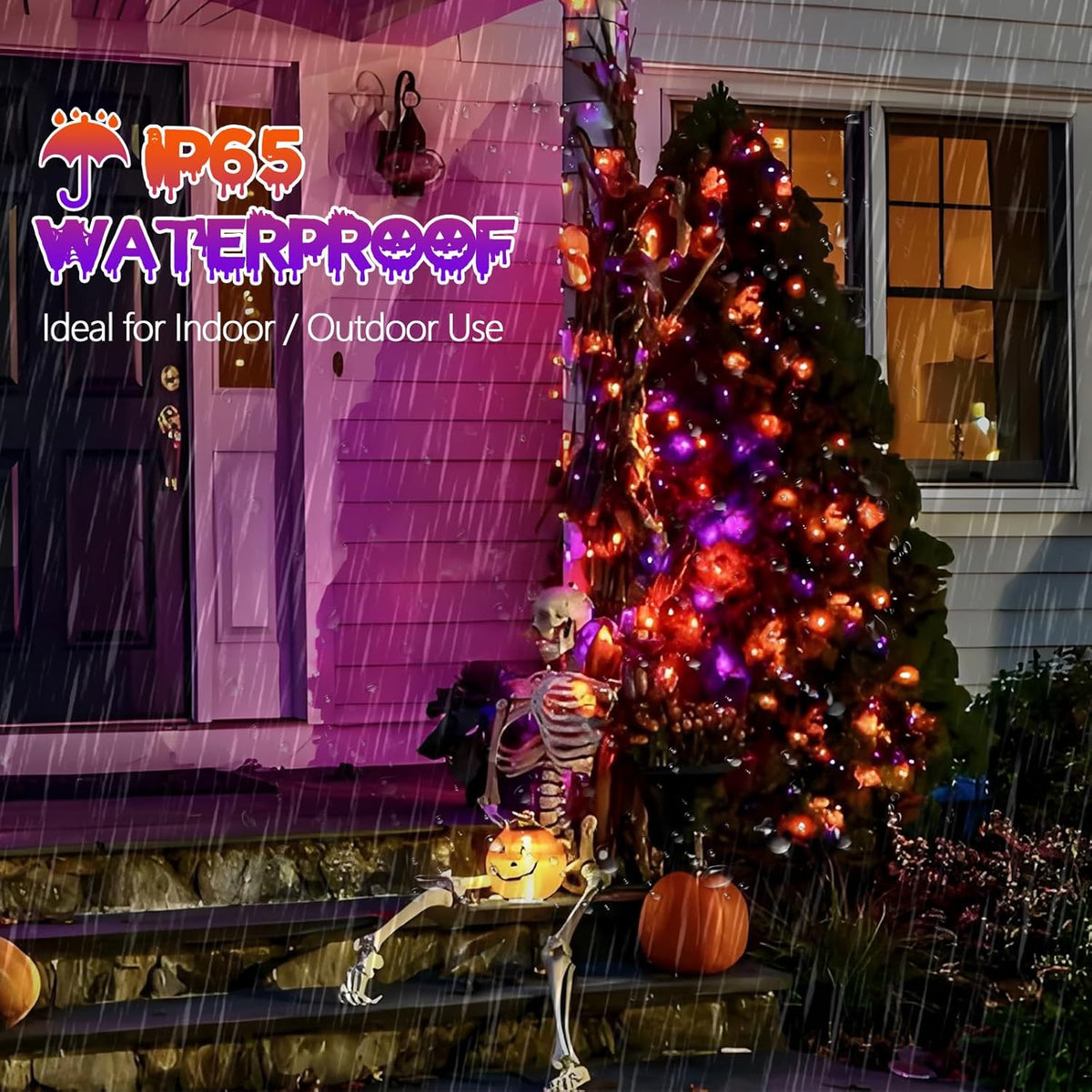 4pk Orange and Purple Solar Halloween Lights Outdoor Waterproof, 400LED 132FT Solar Powered LED