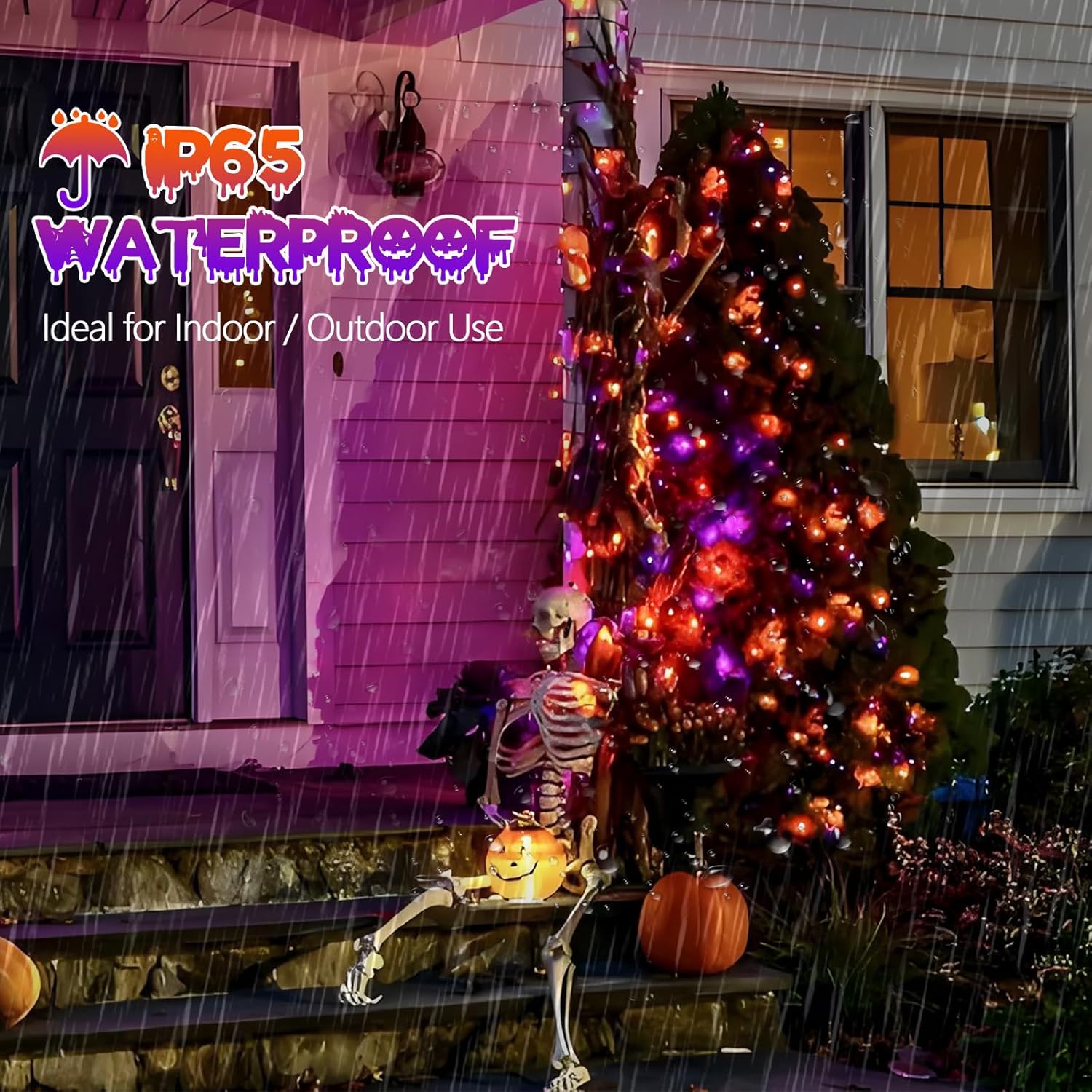 4pk Orange and Purple Solar Halloween Lights Outdoor Waterproof, 400LED 132FT Solar Powered LED