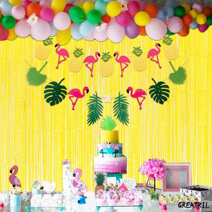Yellow Streamers Party Backdrop - GREATRIL Foil Fringe for Pineapple/Lemon/Truck/Race Birthdays