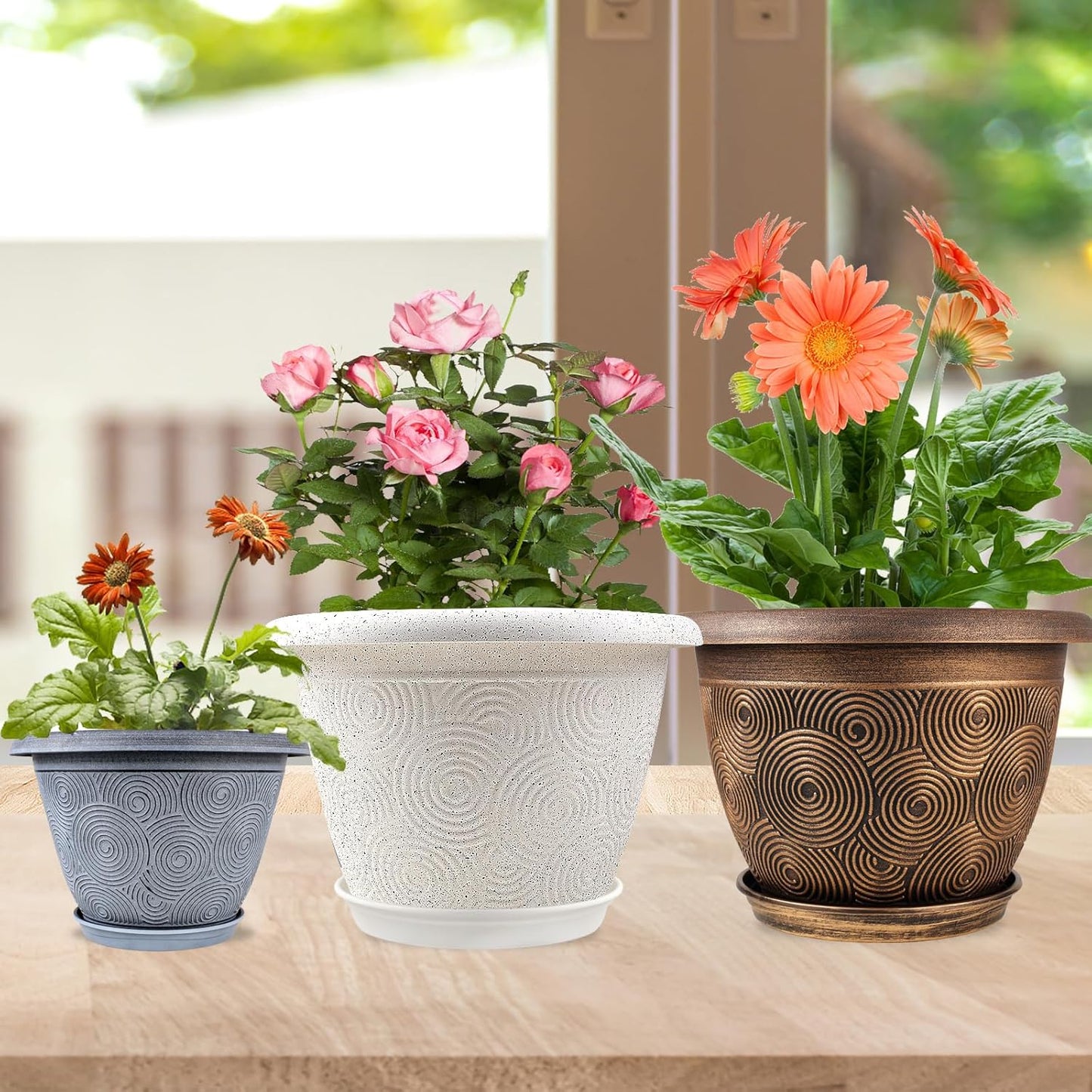 12 Inch Large Planter Pot for Plants Indoor Outdoor, 4 Pack Plastic Flower Pots with Drainage Hole