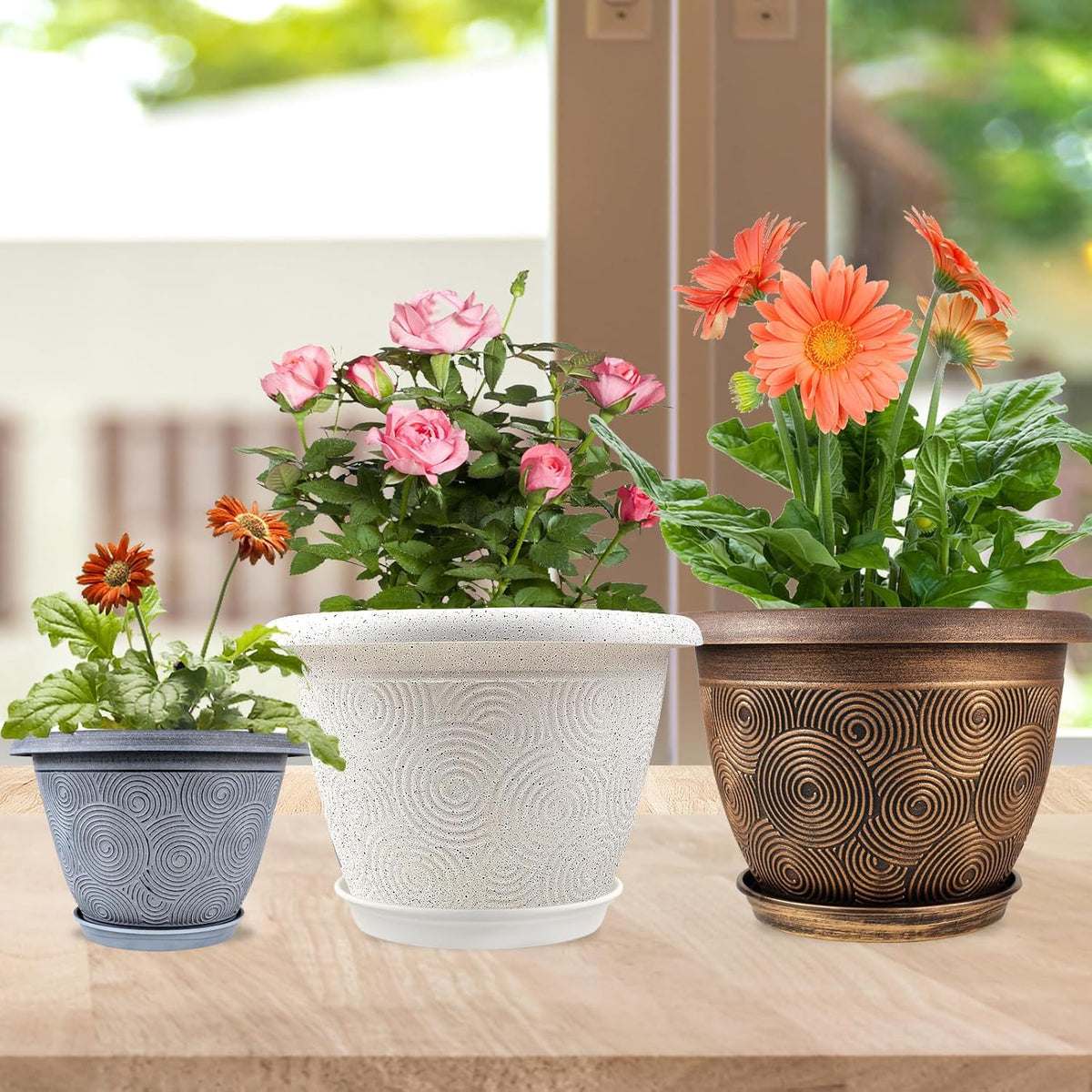 12 Inch Large Planter Pot for Plants Indoor Outdoor, 4 Pack Plastic Flower Pots with Drainage Hole