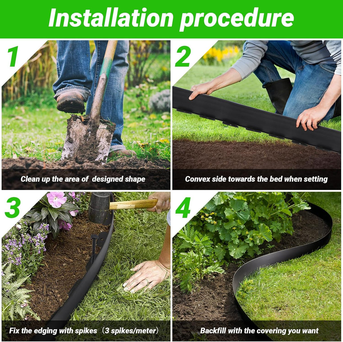 Greaner Landscape Edging, 2 Inch Tall | 40 FT Lawn Edging and Landscape Border, Plastic Edging for