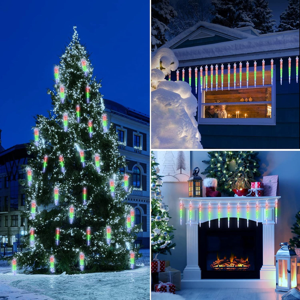 Christmas Meteor Shower Icicle Lights Outdoor, 19.8Ft With 20 Large Tube 480 LED Dropping Effect