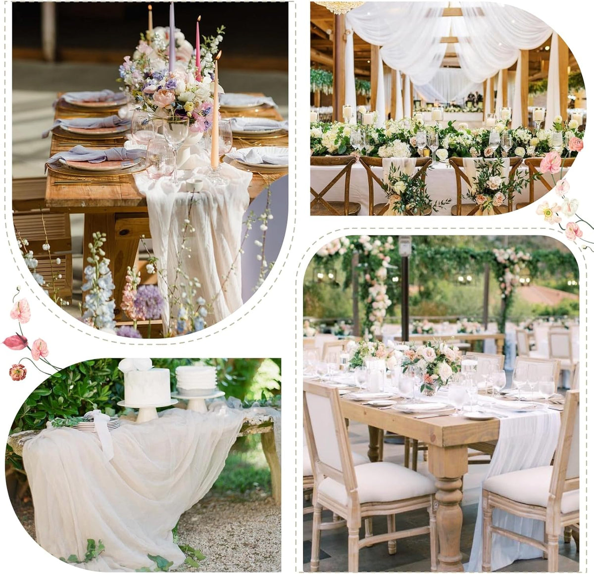 Sioloc Ivory White Cream Cheesecloth Table Runner Fall Autumn Decor for Home 10ft Table Cloth for