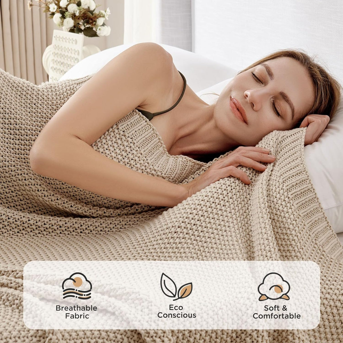 Joydeco Chunky Cable Knit Throw Blanket, Lightweight 100% Organic Cotton Soft Cozy Throw Twin