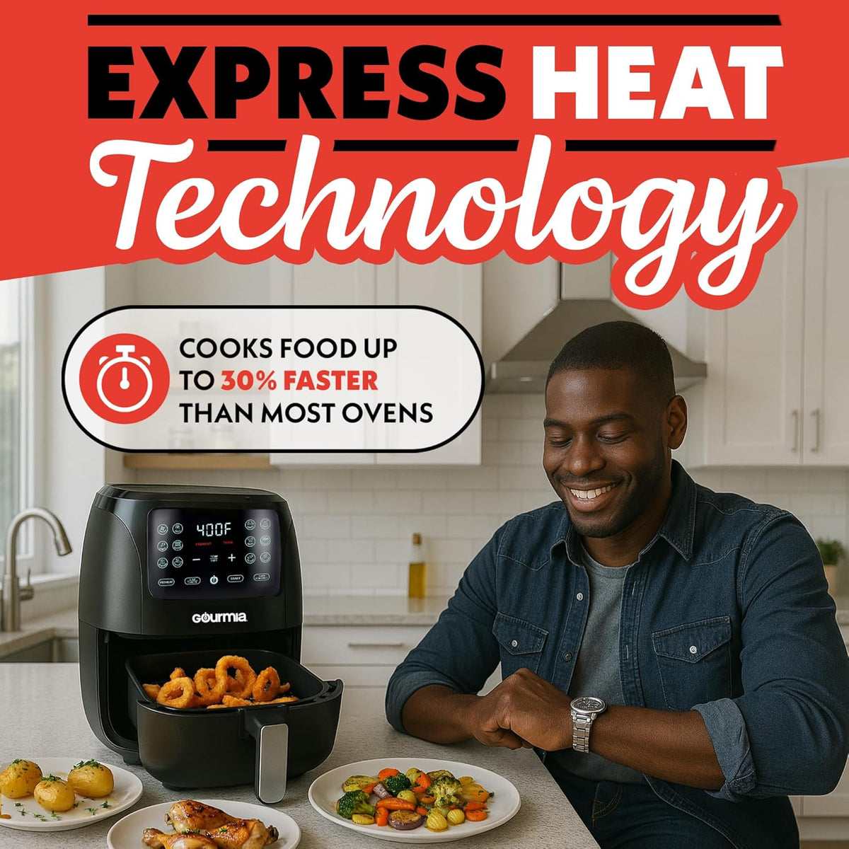 Gourmia Air Fryer 6 QT Digital – Guided Cooking with 12 One‑Touch Presets, FryForce 360 Large XL
