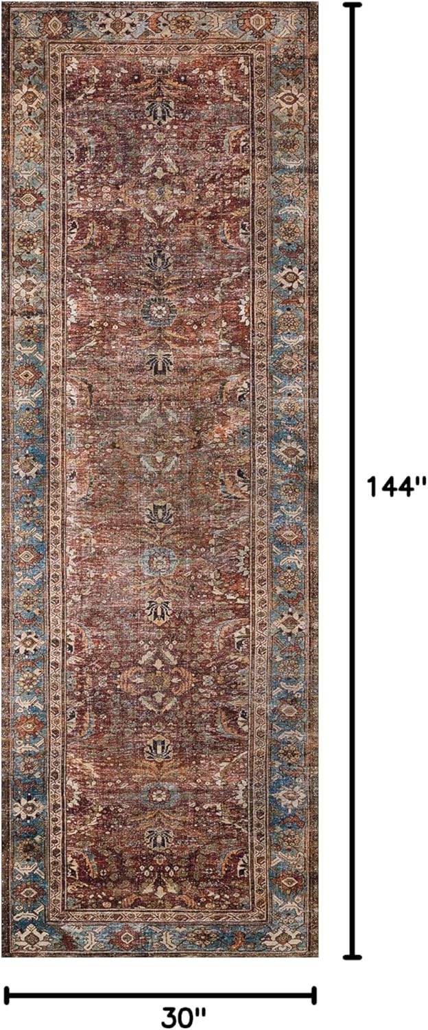 Loloi Layla Collection LAY-01 Brick/Blue 2'-6" x 12'-0" .13" Thick Runner Rug, Soft, Durable