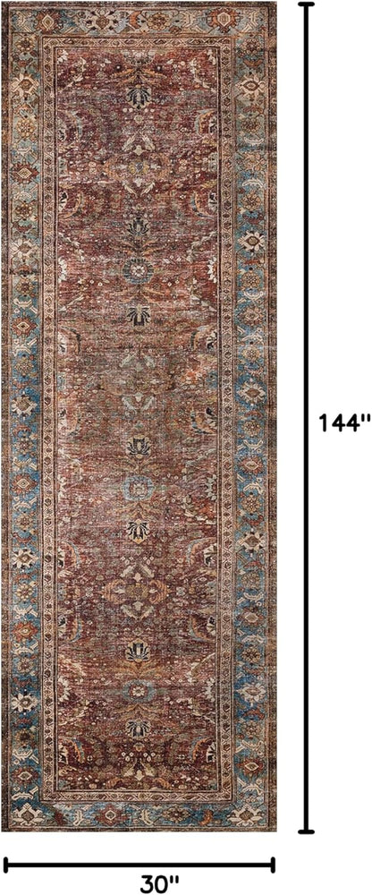 Loloi Layla Collection LAY-01 Brick/Blue 2'-6" x 12'-0" .13" Thick Runner Rug, Soft, Durable