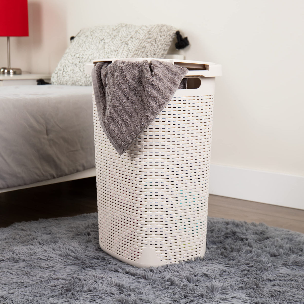 Mind Reader Tall Tapered Laundry Hamper with Lid, 60L Clothes Basket, Narrow Base Design for