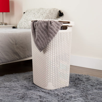 Mind Reader Tall Tapered Laundry Hamper with Lid, 60L Clothes Basket, Narrow Base Design for