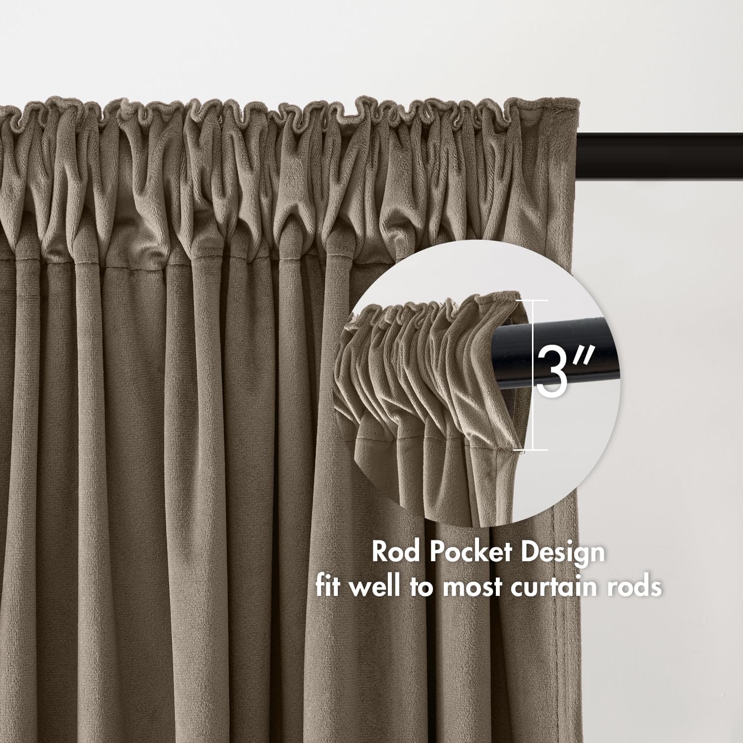 MIULEE Taupe Velvet Curtains Thermal Insulated Blackout Curtain Drapes for Bedroom Living Room