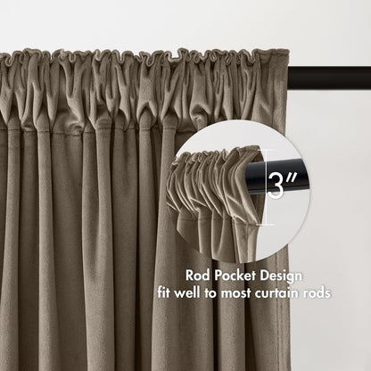 MIULEE Taupe Velvet Curtains Thermal Insulated Blackout Curtain Drapes for Bedroom Living Room