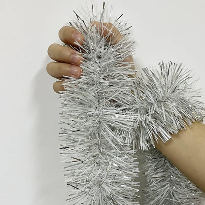 25 ft Long Roll Silver & White Tinsel Twist Garland, Shiny Metallic Foil Decorations for Halloween