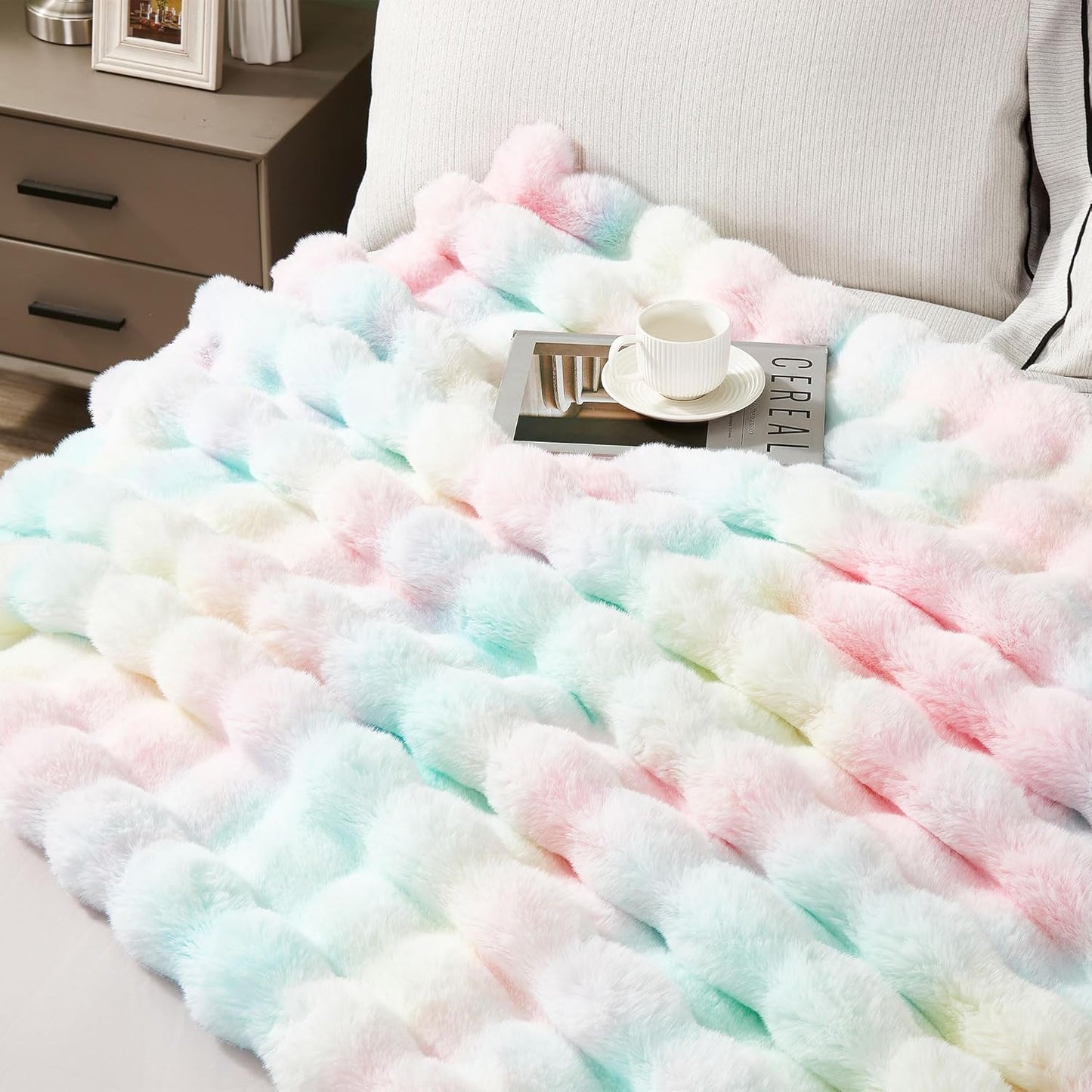 DREAMNINE Decorative Colorful Soft Thick Faux Fur Throw Blanket for Kids Girl Women 50" x
