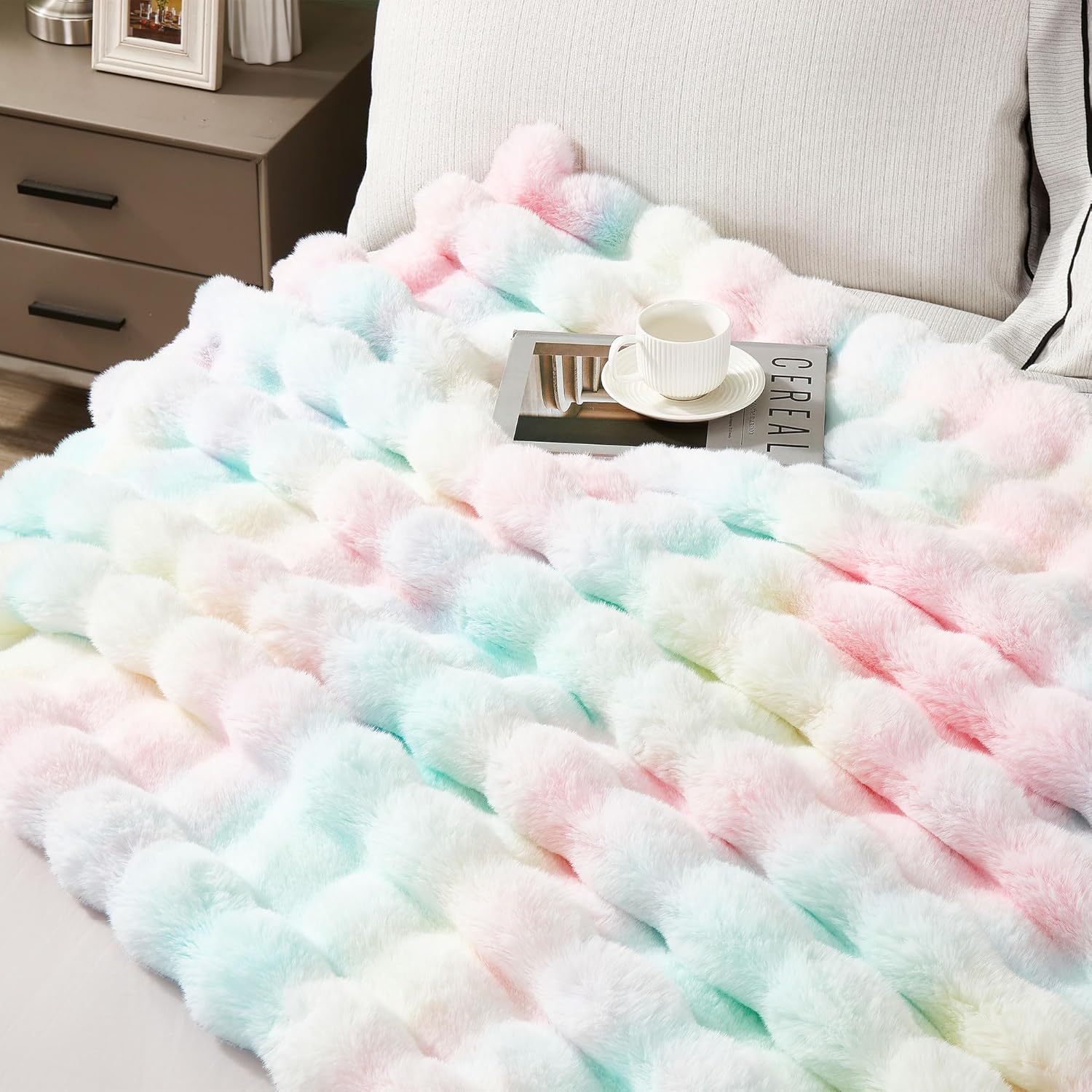 DREAMNINE Decorative Colorful Soft Thick Faux Fur Throw Blanket for Kids Girl Women 50" x