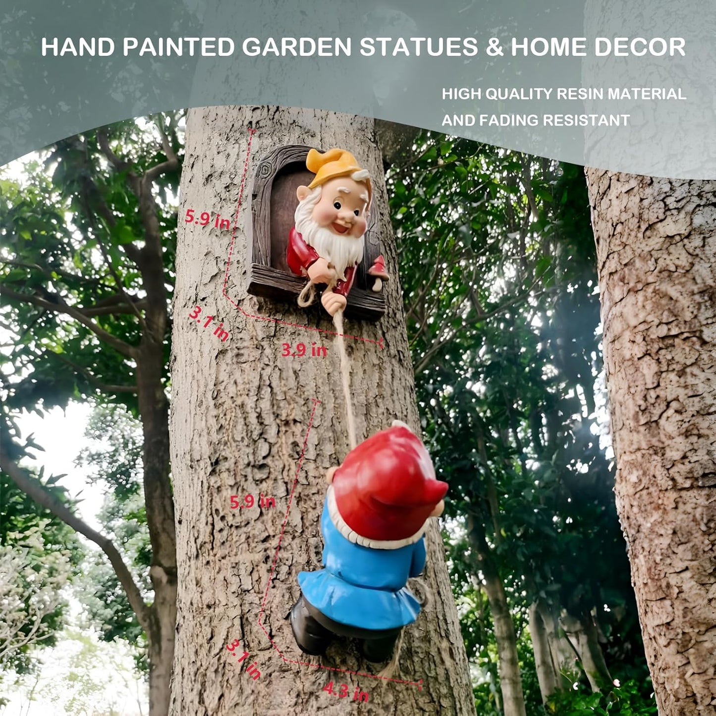 Elenon Climbing Gnomes Tree Faces Decor, Adorable Gnome Tree Hugger Fairy Garden Statue, Funny