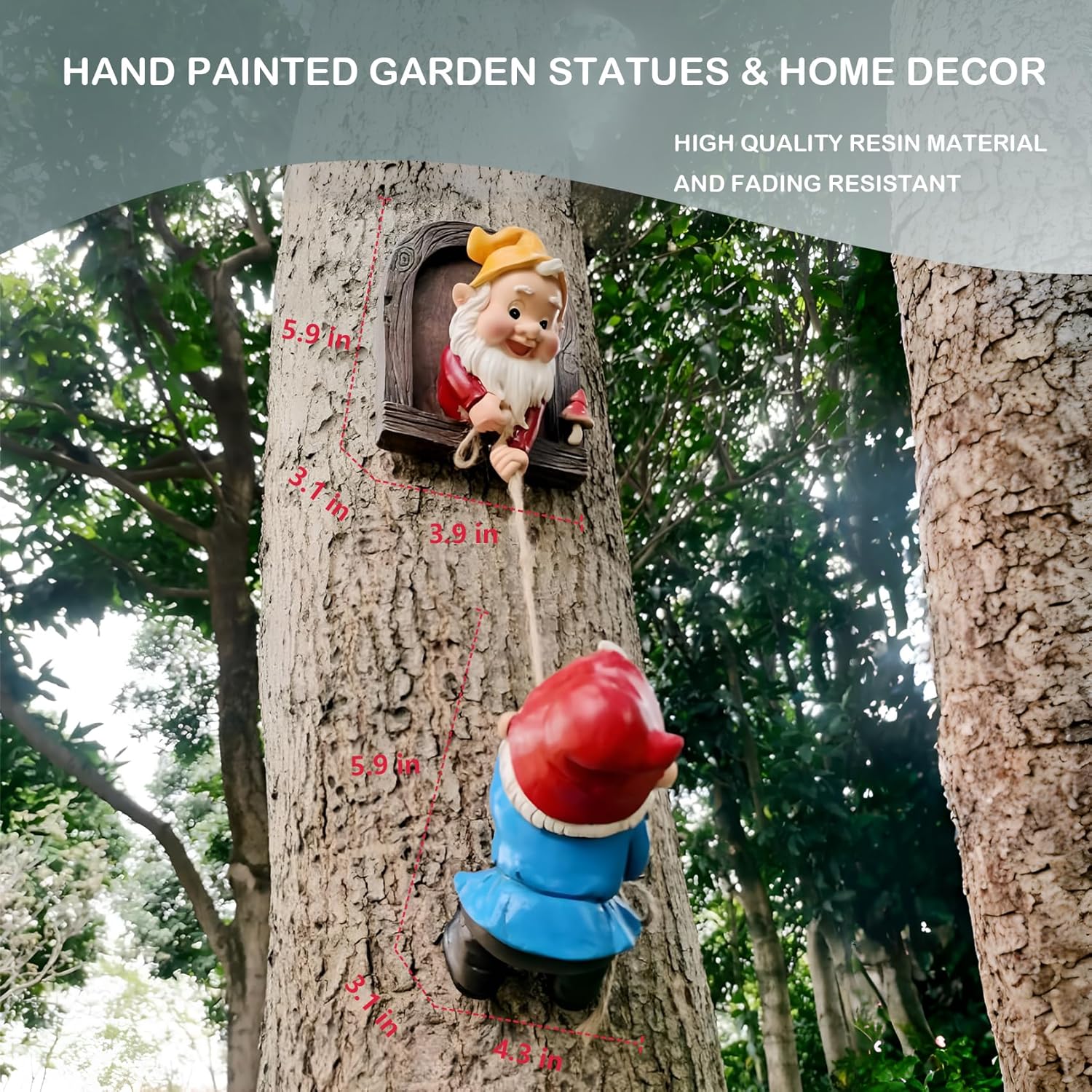 Elenon Climbing Gnomes Tree Faces Decor, Adorable Gnome Tree Hugger Fairy Garden Statue, Funny