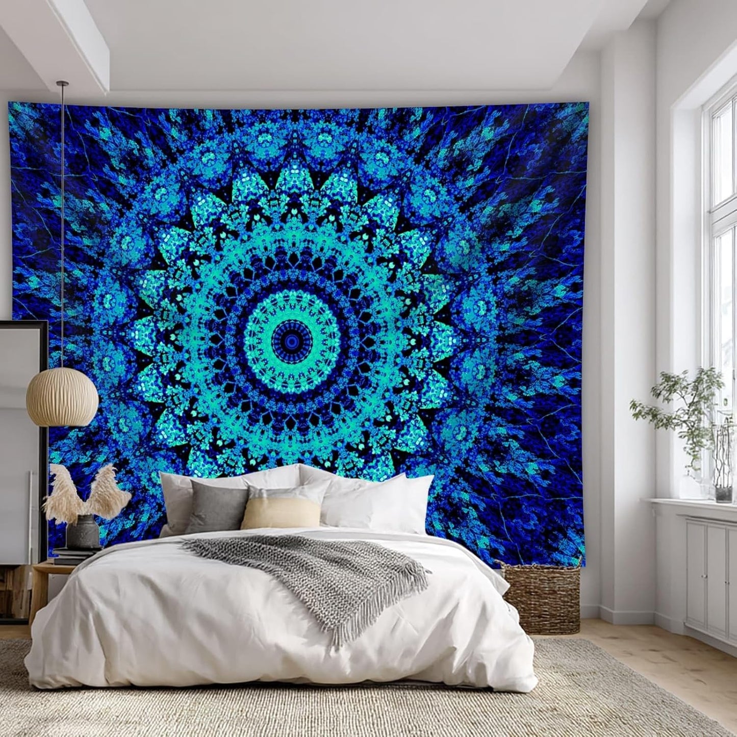 PSYHILAR Blacklight Mandala Tapestry for Bedroom, Black Light Posters for Adults and Teens, Neon UV