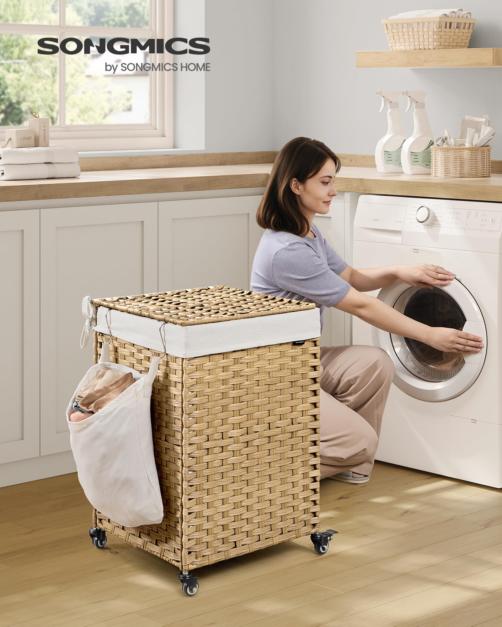 SONGMICS Laundry Hamper with Lid, 31.7 Gallons (120 L), Rolling Laundry Basket with Wheels