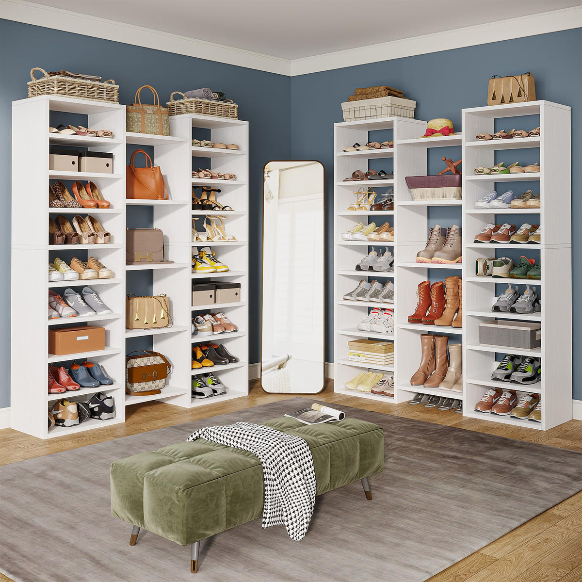 Tribesigns 14-Tier Shoe Cabinet, 59" Tall White Storage Organizer