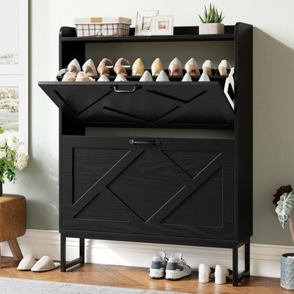 Nicetree Shoe Storage Cabinet with 2 Flip Drawers, Freestanding Shoe Organizer, Shoe Cabinet with