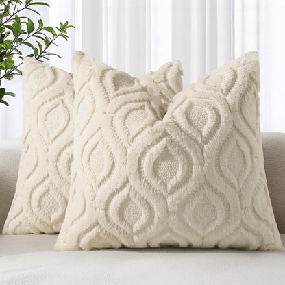 decorUhome Fall Throw Pillow Covers 26x26 Inch Set of 2, Soft Plush Decorative Faux Fur Beige Solid