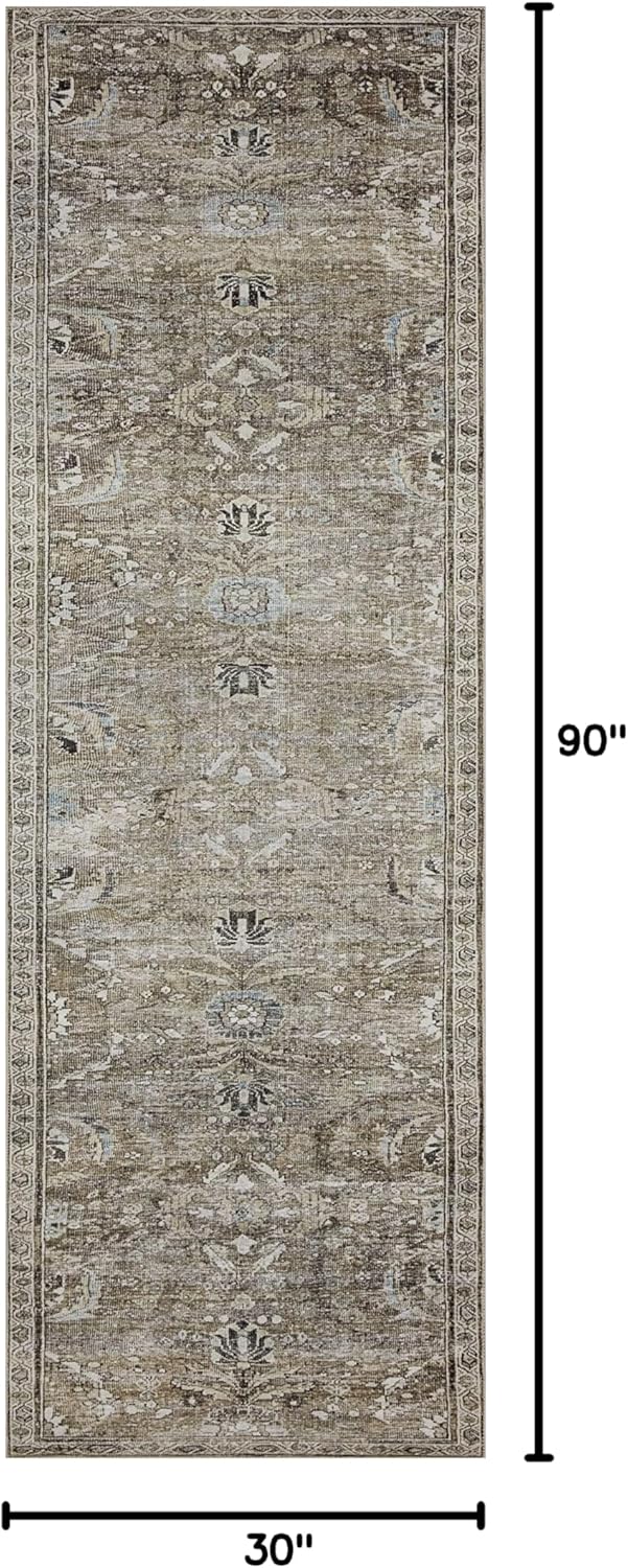 Loloi Layla Collection LAY-13 Antique/Moss 2'-6" x 7'-6" .13" Thick Runner Rug, Soft, Durable