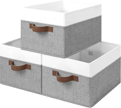 StorageWorks Storage Baskets for Shelves, Foldable Fabric Closet Storage Bins with Handles, Fabric