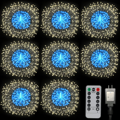 8 Pack Firework Lights 180 Led Copper Wire with 8 Models Power Supply Remote Control Waterproof