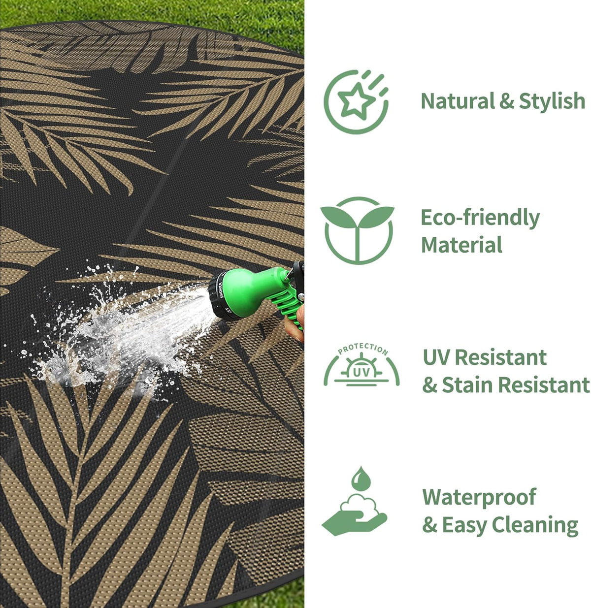 GENIMO Outdoor Rug 8' Round Waterproof for Patios Clearance, Reversible Outdoor Plastic Straw