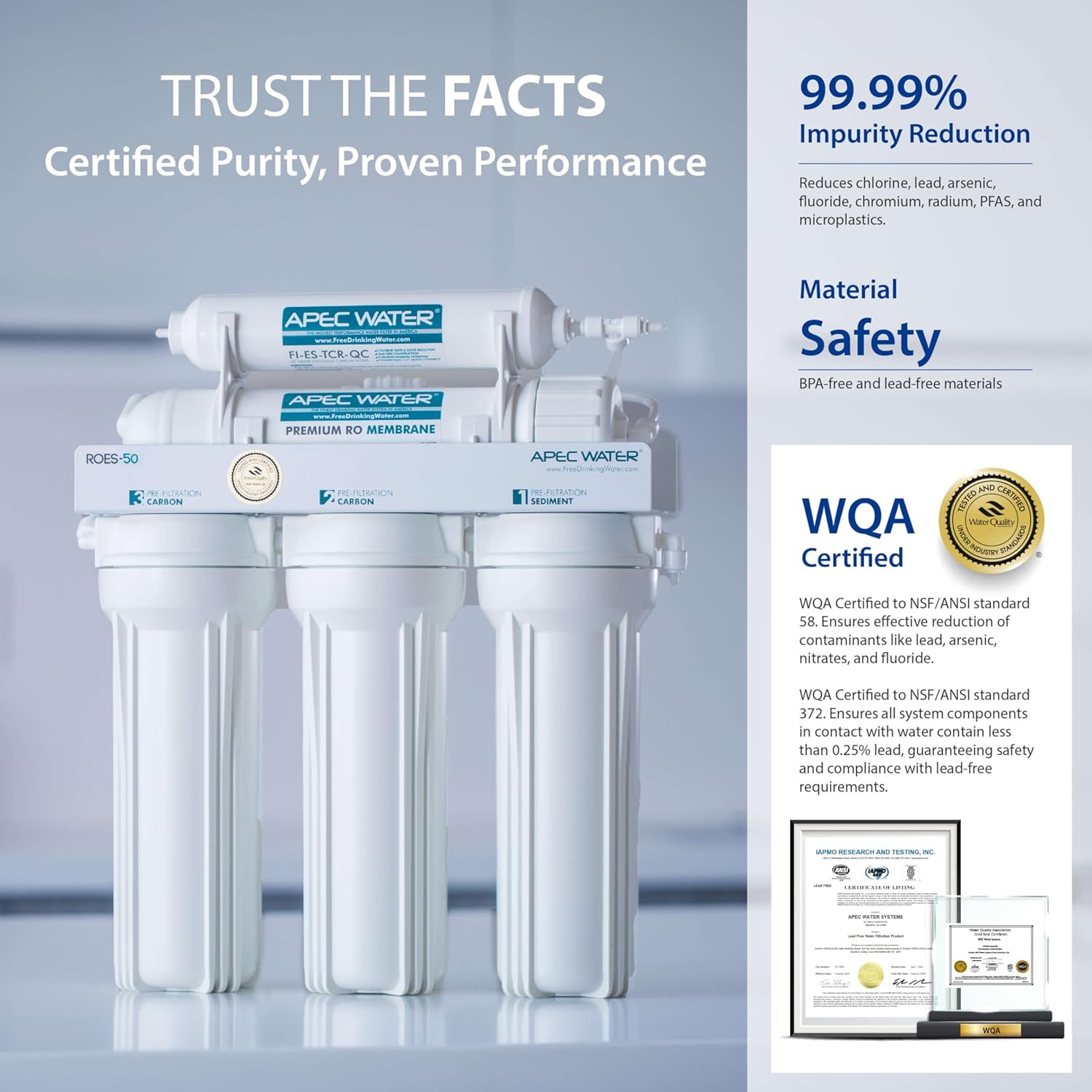 APEC Water Systems ROES-50 Essence Series Top Tier 5-Stage WQA Certified Ultra Safe Reverse Osmosis