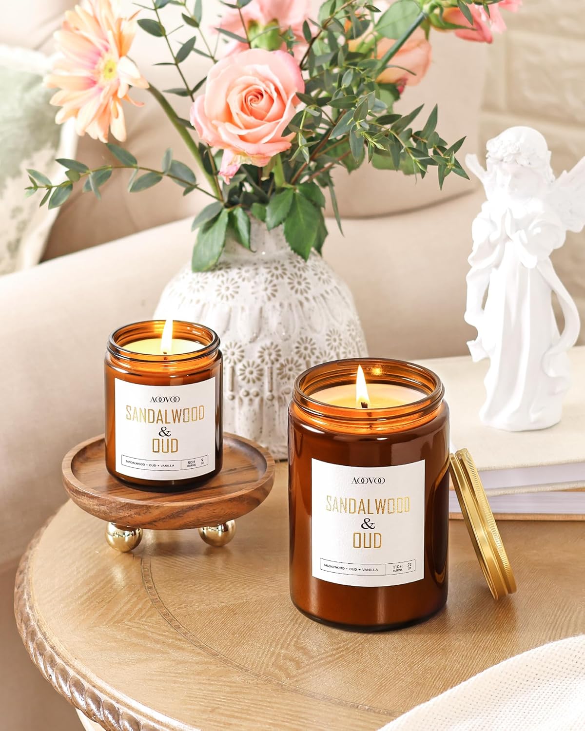 AOOVOO Sandalwood Oud Candle - Large Scented Candles 22oz, Soy Candles, Aromatherapy Candle, Soy