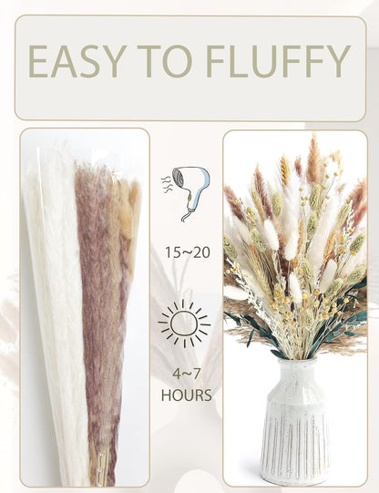 126pcs Dried Pampas Grass Decorations, Dried Flowers, Dried Bouquet in Vase, Reed Grass Bouquet for