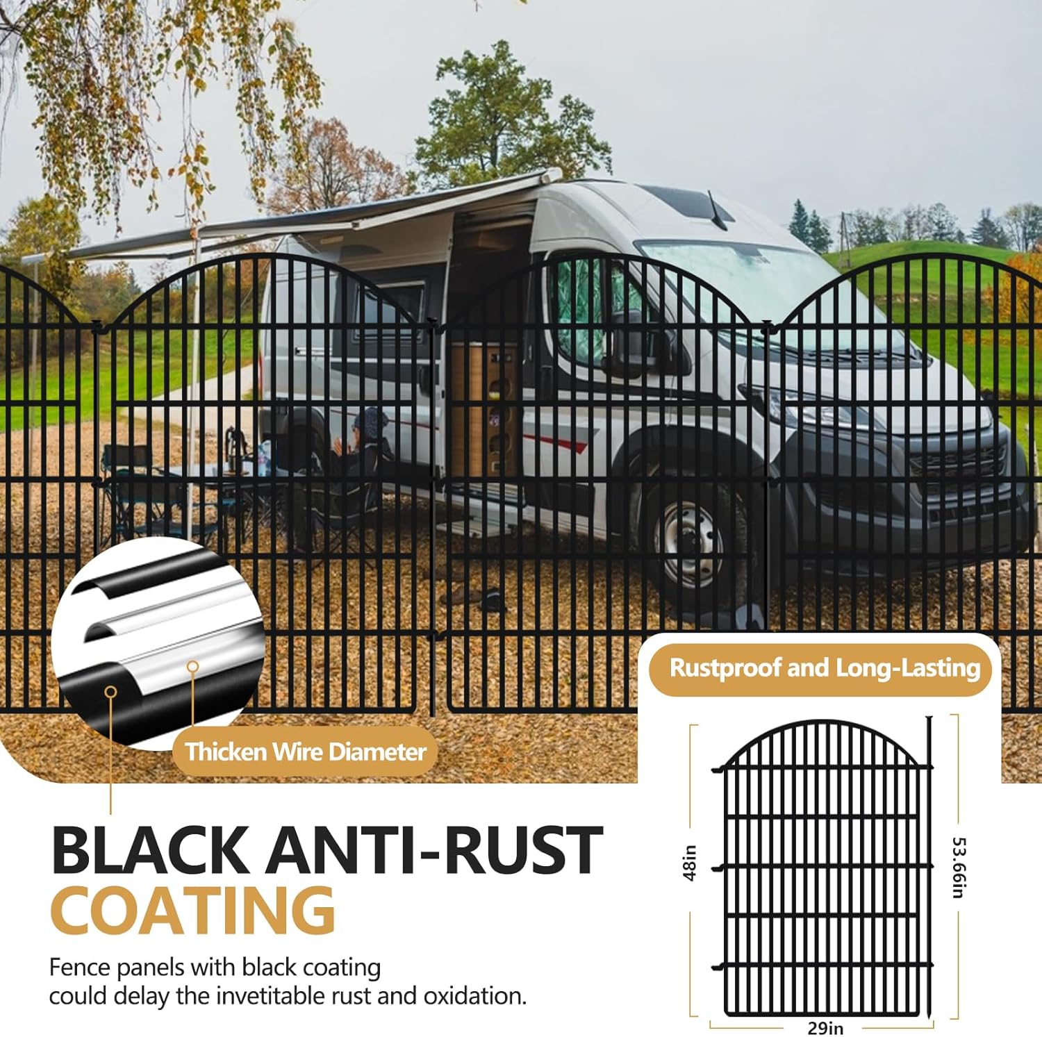 10 Panels Decorative Garden Metal Fence, 48in (H) x 24ft (L) No Dig Dog Fencing for Outdoor Yard
