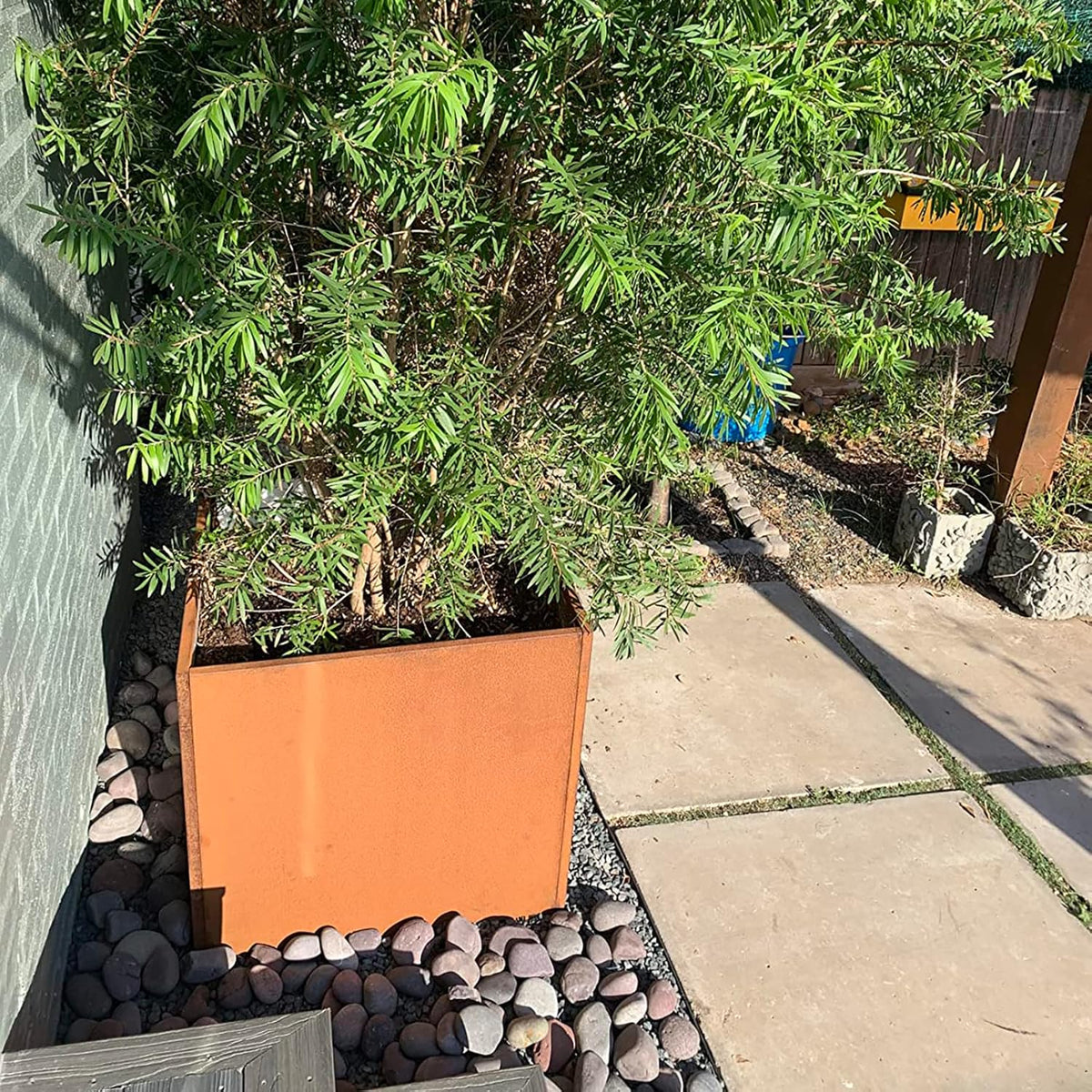 Corten Steel Planter Metal Square Planter Tall Cube Rustic Steel Planters 27.6 Inch Durable Antique