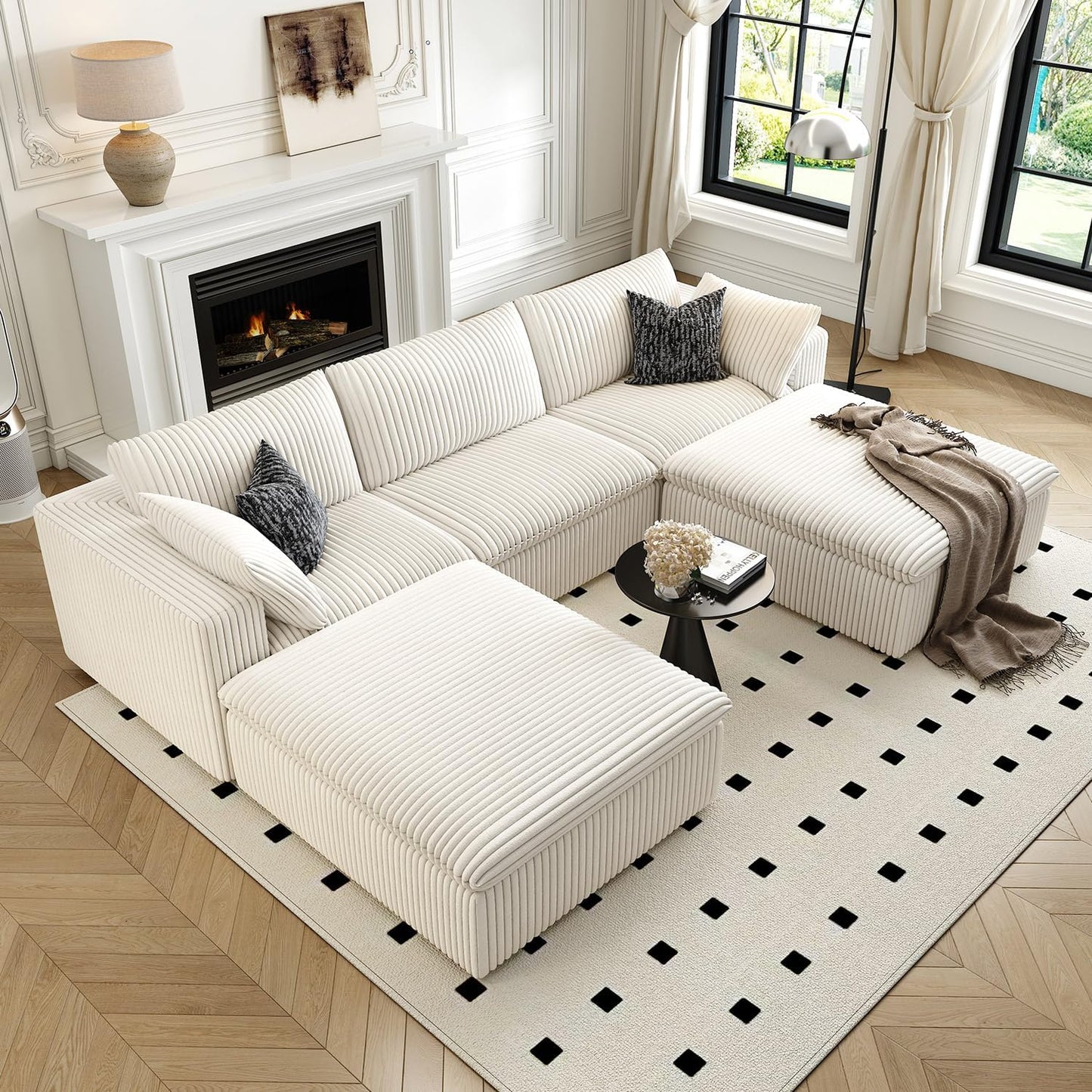 118" Cloud Couch Modular Sectional Sofa for Living Room,Modern Sofa with Deep Seat，U-Shape Boneless