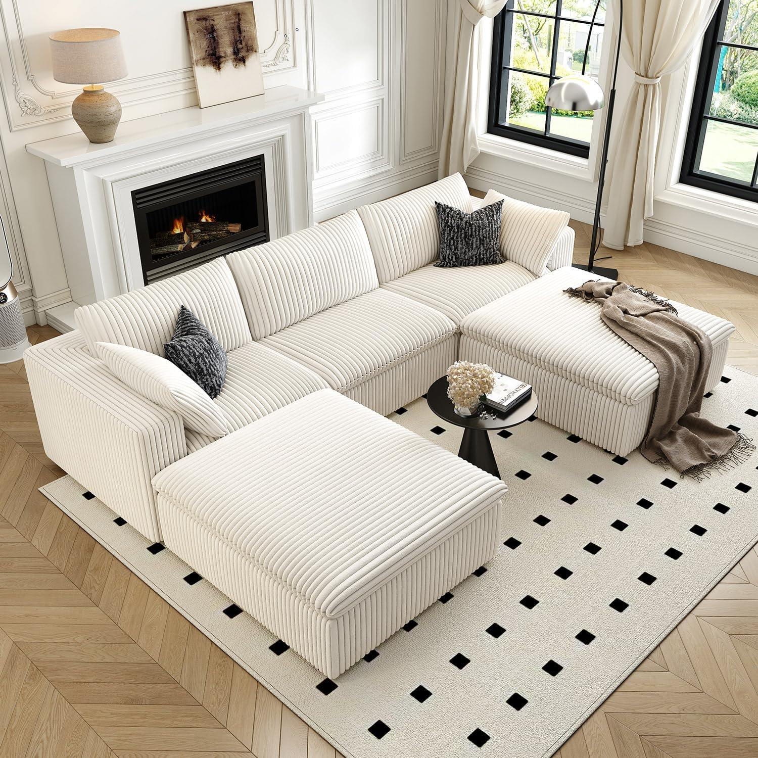 118" Cloud Couch Modular Sectional Sofa for Living Room,Modern Sofa with Deep Seat，U-Shape Boneless