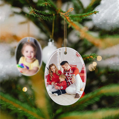Personalized Christmas Ornaments 2025, Double-Side Custom Christmas Ornament, Oval Ceramic Photo
