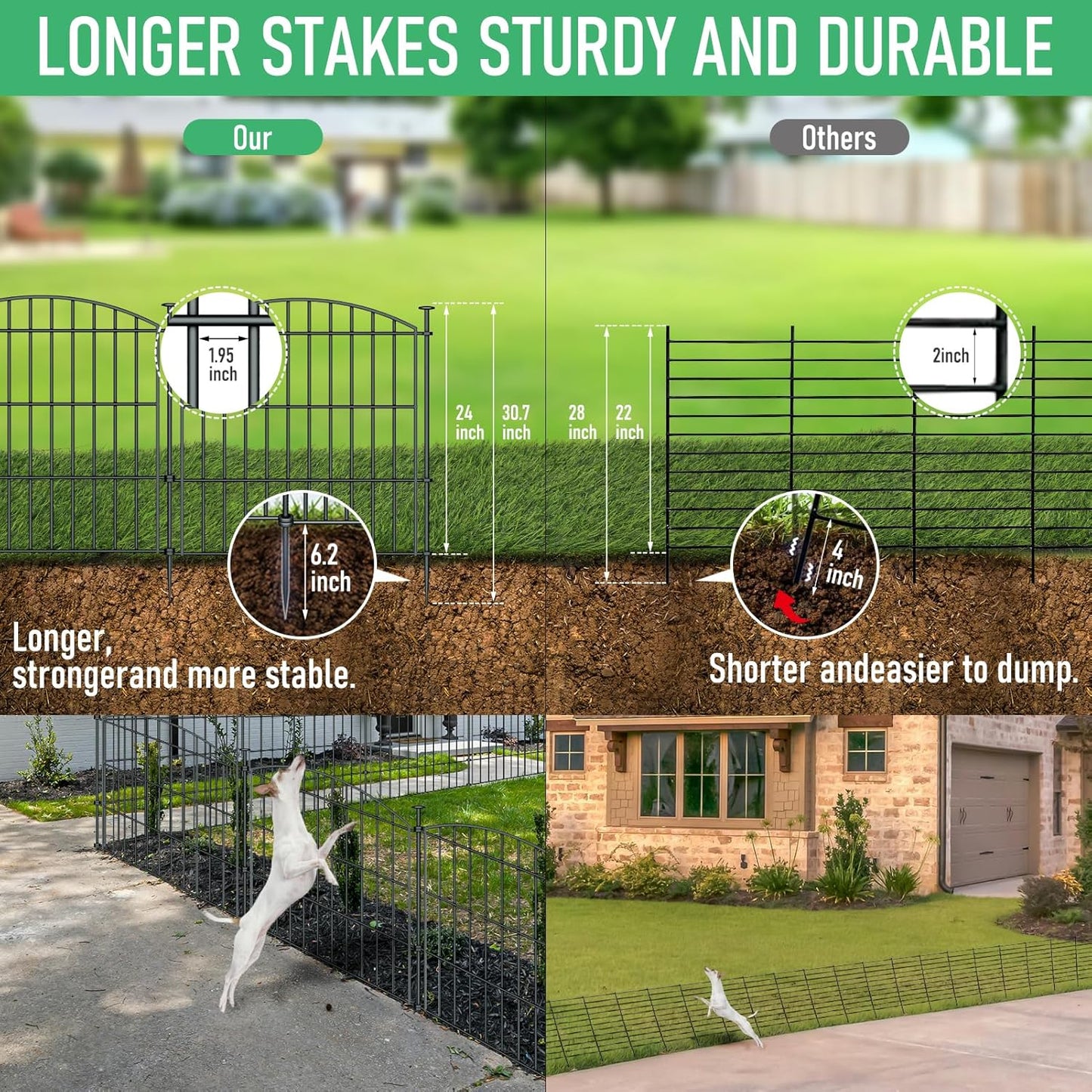 10 Panels Garden Fence Dog Fence Outdoor for Yard, 24in H x 20ft L Rustproof Metal Fencing with