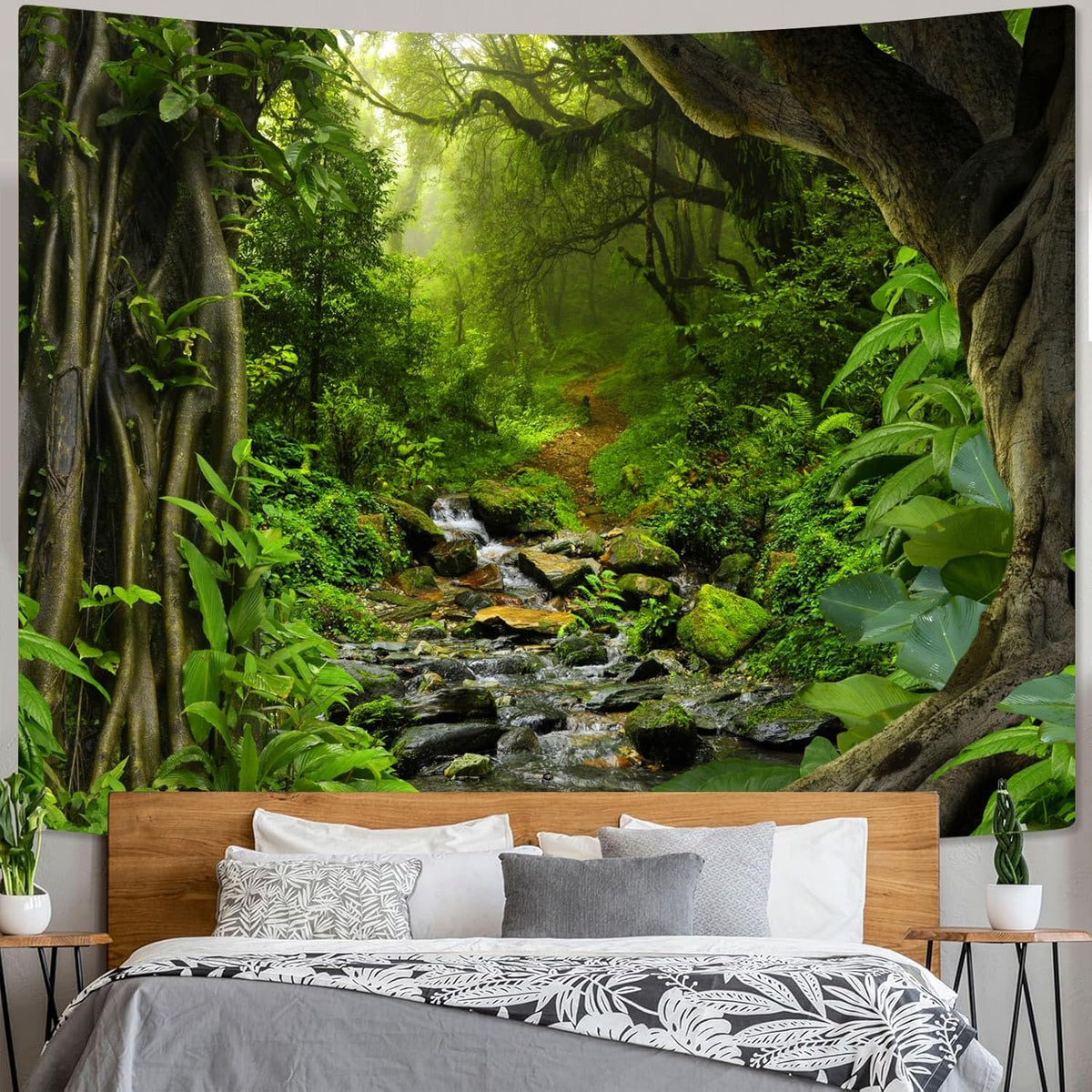 AMM Green Rainforest Tapestry Nature Forest Tapestry for Bedroom Aesthetic Misty Tropical Jungle
