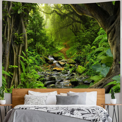 AMM Green Rainforest Tapestry Nature Forest Tapestry for Bedroom Aesthetic Misty Tropical Jungle