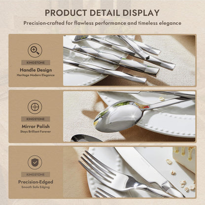 KINGSTONE Silverware Set, Luxury 30 Piece Flatware Set for 6, 18/10 Stainless Steel Cutlery Set