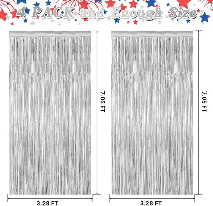 4 Pack Party Decorations, Metallic Silver Backdrop, Photo Booth Props Silver Curtains Tinsel