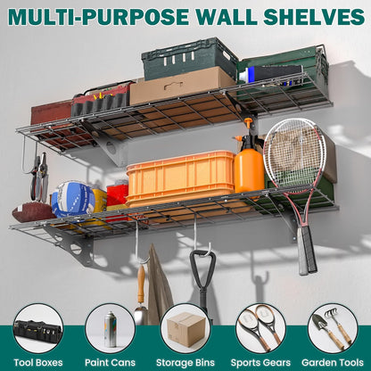 EVERHANGER Garage Wall Shelves, 12 X 48 Inch Wall Mounted Storage Shelves, Heavy Duty Metal
