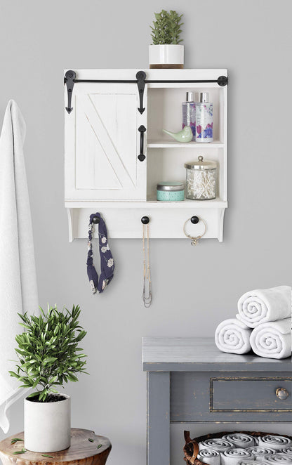 Kate and Laurel Cates Decorative Farmhouse Cabinet Wall Organizer with Sliding Barn Door and 3