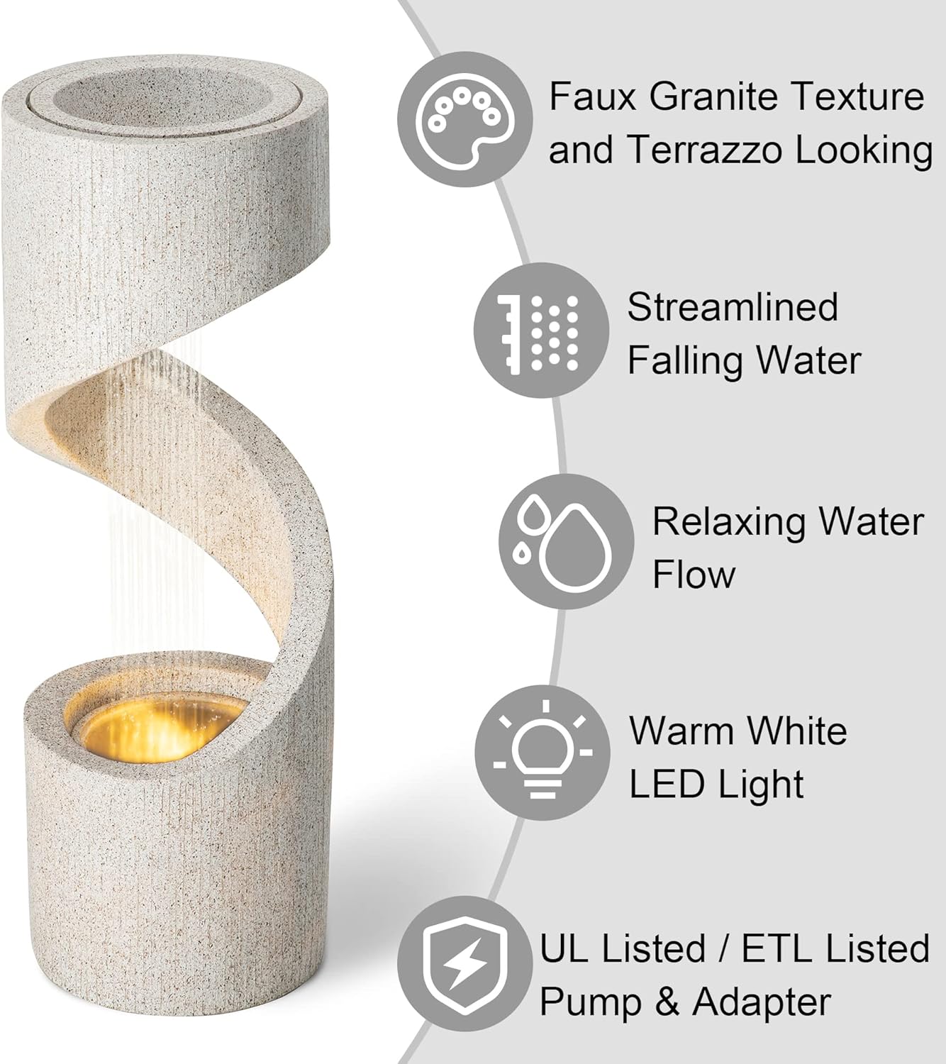 Glitzhome Decorative Tiered Outdoor Water Fountain with LED Light Vintage Curved Waterfall Fountain